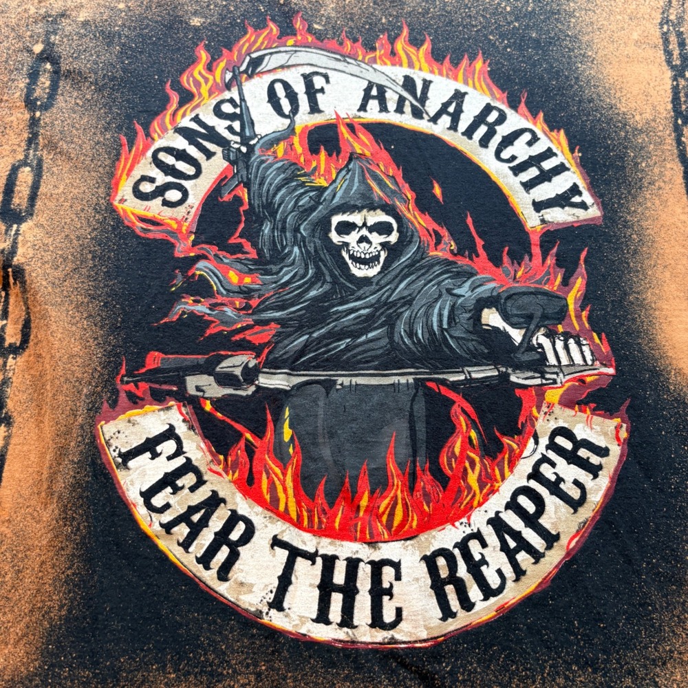 Sons of Anarchy T Shirt Mens XL Black Bleach Wash Fear The Reaper Graphic Tee